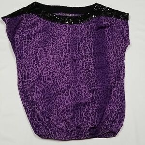 🎁5/$25 Charlotte Russe Blouse Women's Small Purple Leopard Print Black Trim